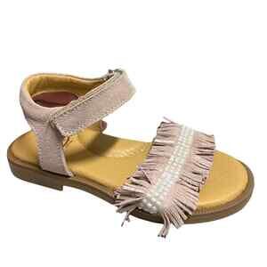 Papouelli Toddler’s Pink Leather Fringed and Beaded Sandals Size 26 (US 9.5)